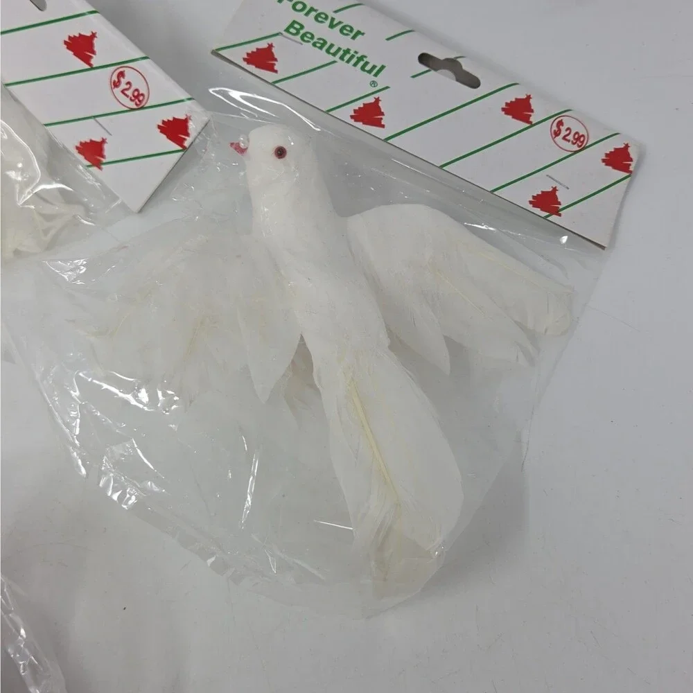 Lot 5 Vintage Nest Wire Feet Bird Christmas Ornament Cardinal and Dove